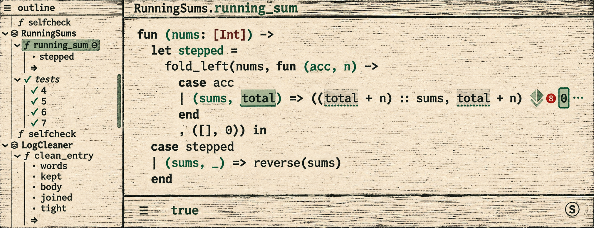 Modular editors / Mega 1k. RunningSums.running_sum from Mega 1k. A probe on total collects eight samples from the surrounding program, whose result remains true .