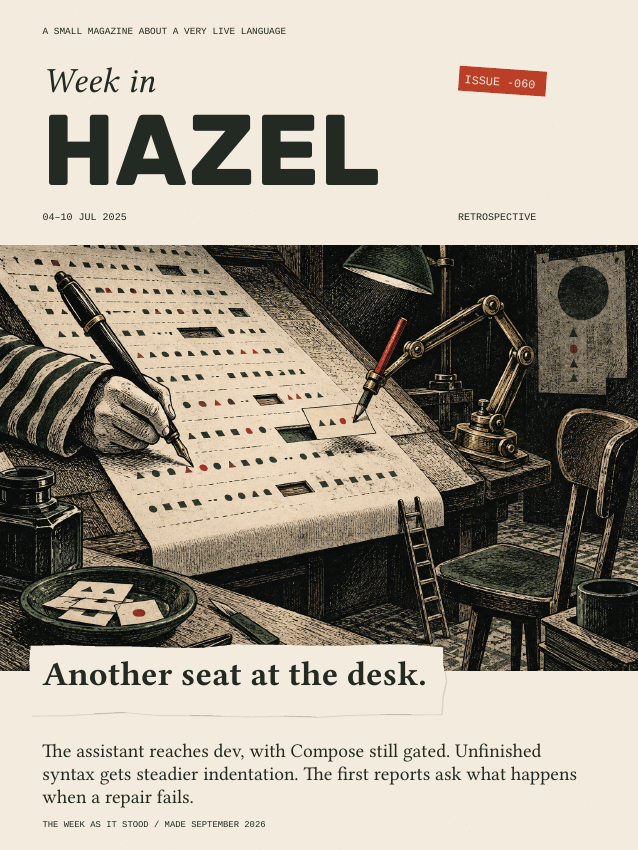 Issue -060 cover: a pen and a mechanical pencil arm share a drafting desk