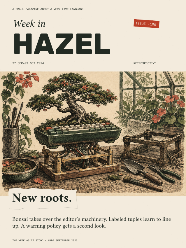 Issue -100 cover: a bonsai tree with its roots connected to a new support